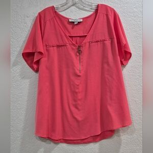 Tempted Hearts Los Angeles Pink Zipper V-Neck Blouse Size 1X 23"armpit T Armpit